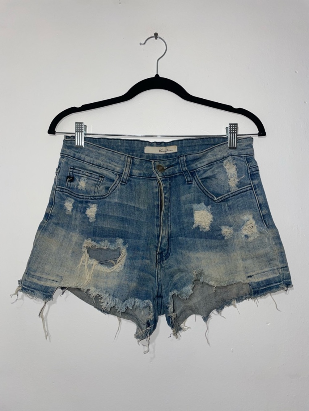 KanCan Faded Blue Distressed Denim Shorts